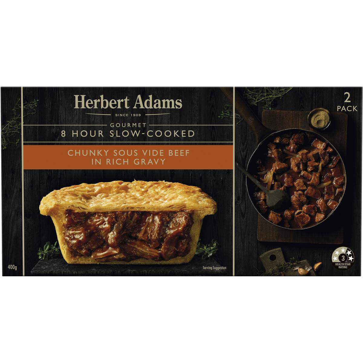 Herbert Adams Chunky Beef in Gravy Pies 2pk