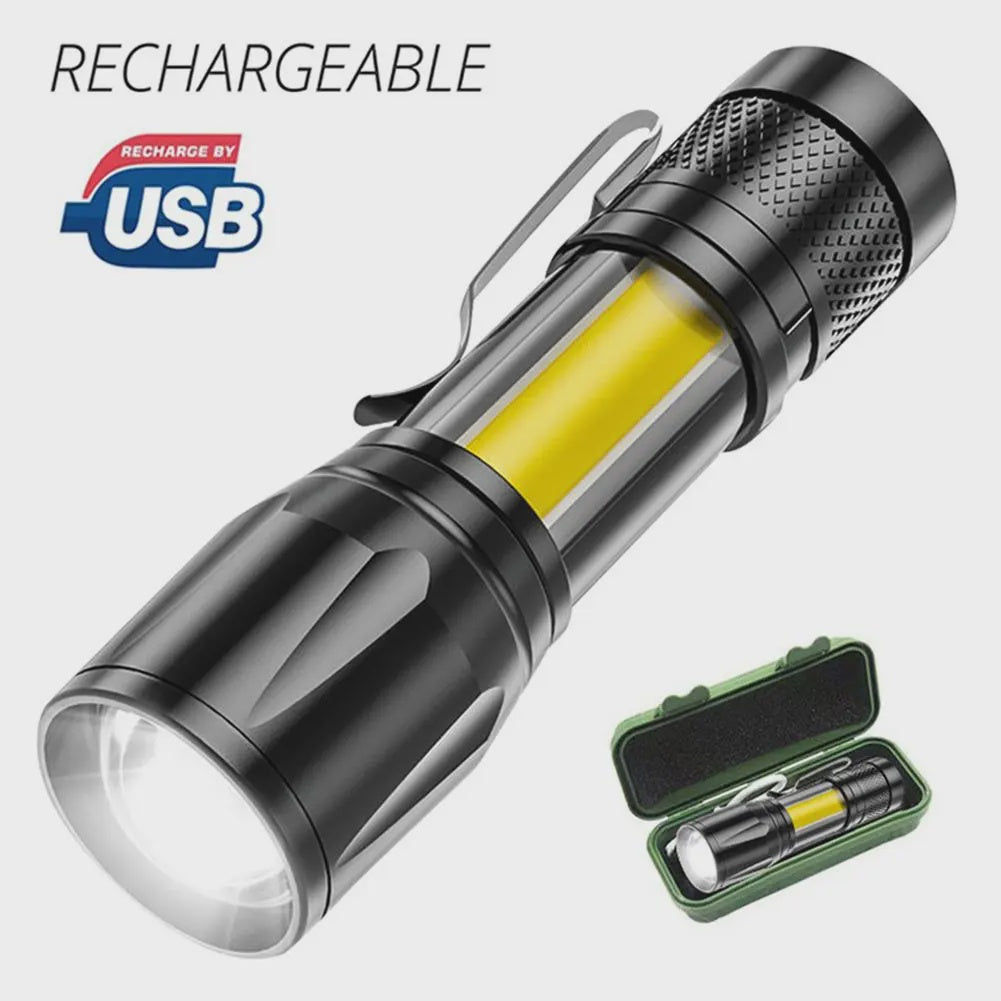 Flashlight Small Rechargeable LED with Zoom and Case