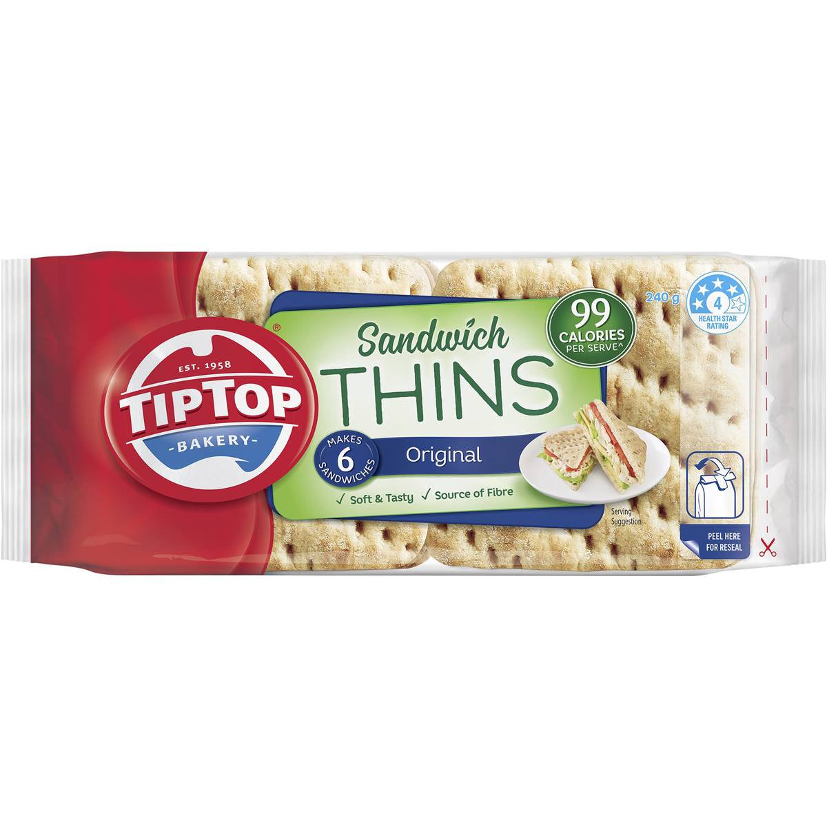 Tip Top Sandwich Thins Original 6pk