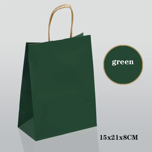 Gift Bag Kraft with Handle Green 15x21x8cm