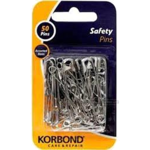 Korbond Safety Pins Silver 50 piece