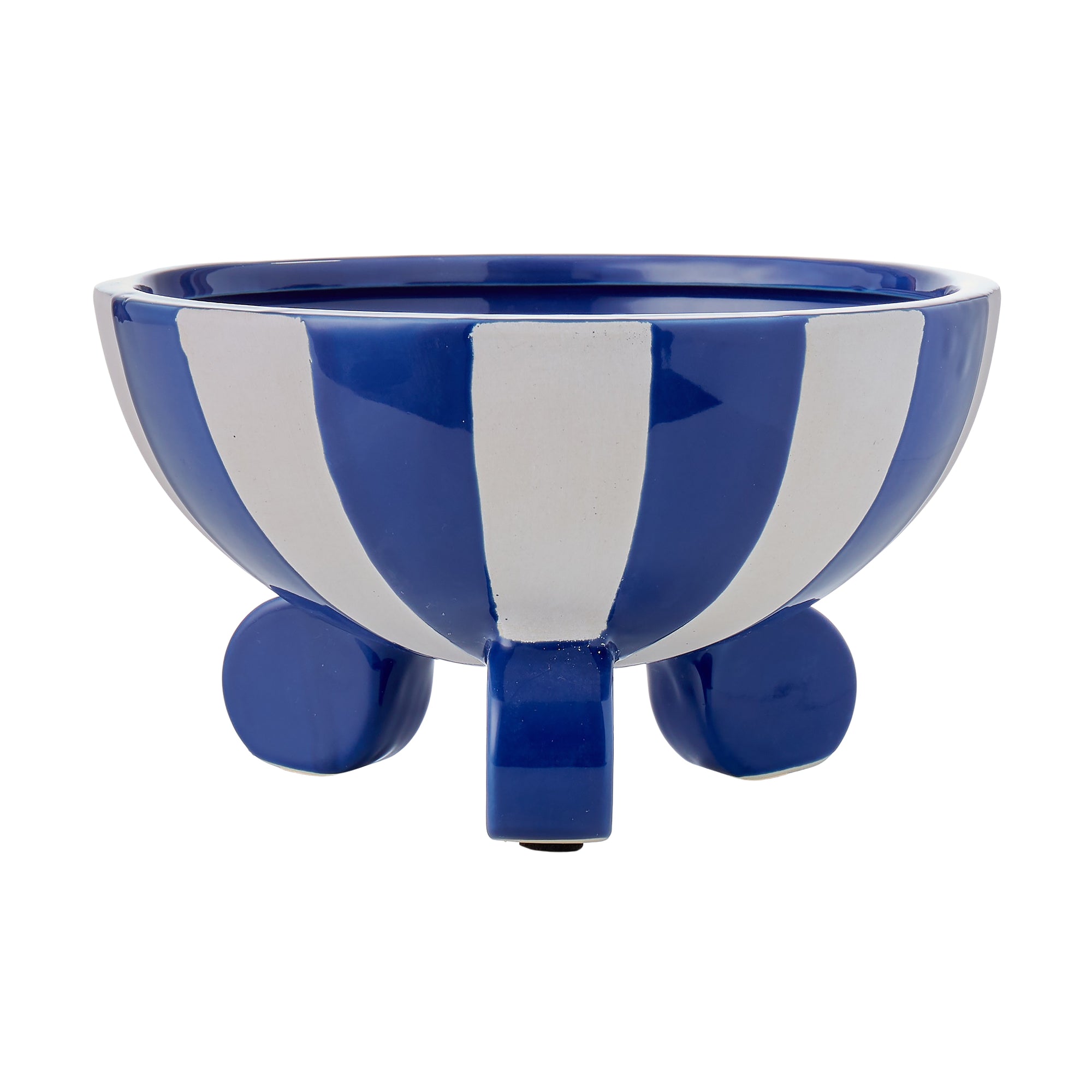 Blue White Striped Footed Bowl