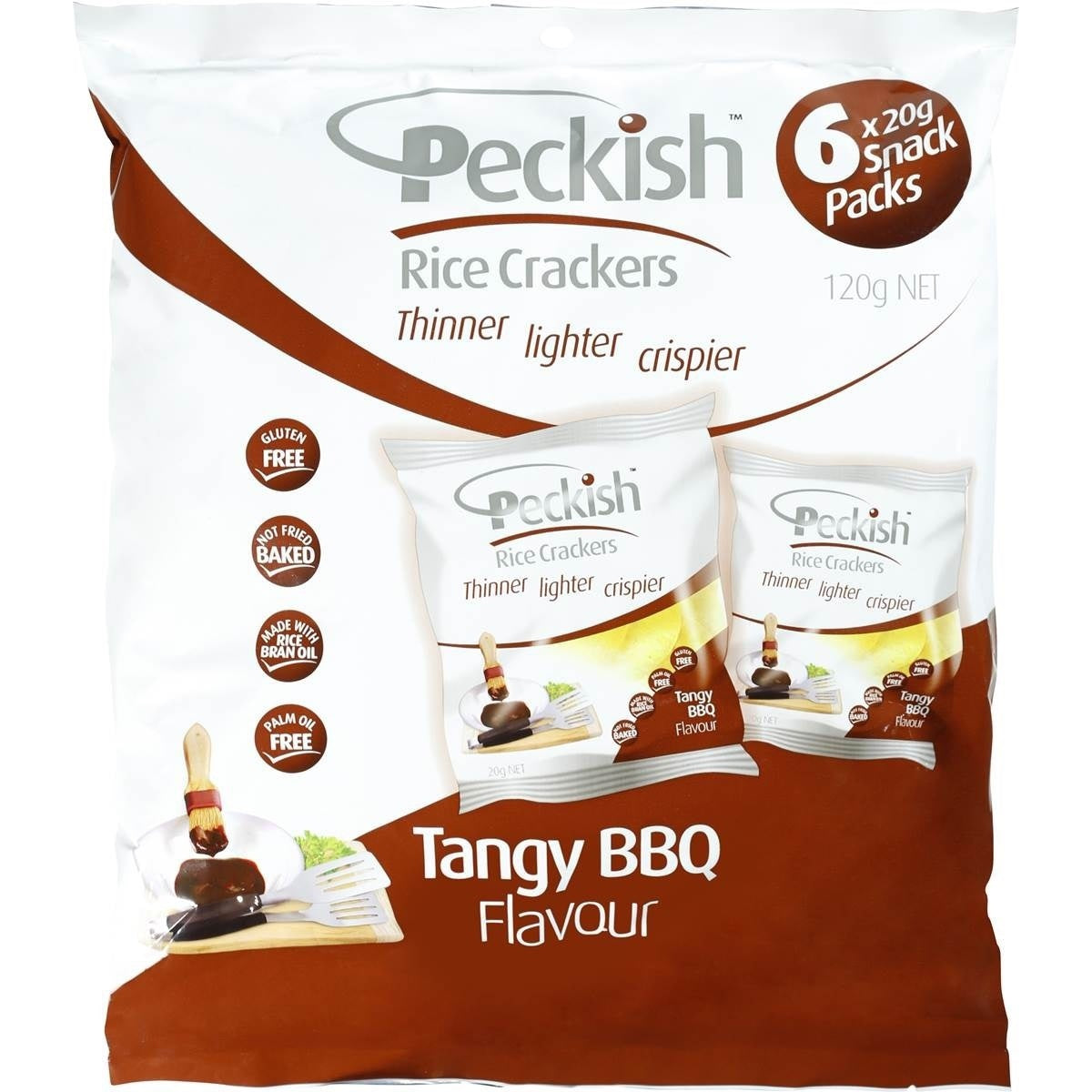 Peckish Rice Cracker Tangy BBQ 6pk 120g