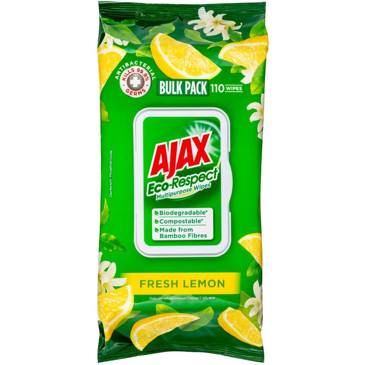 Ajax Antibacterial Wipes Lemon 110pk