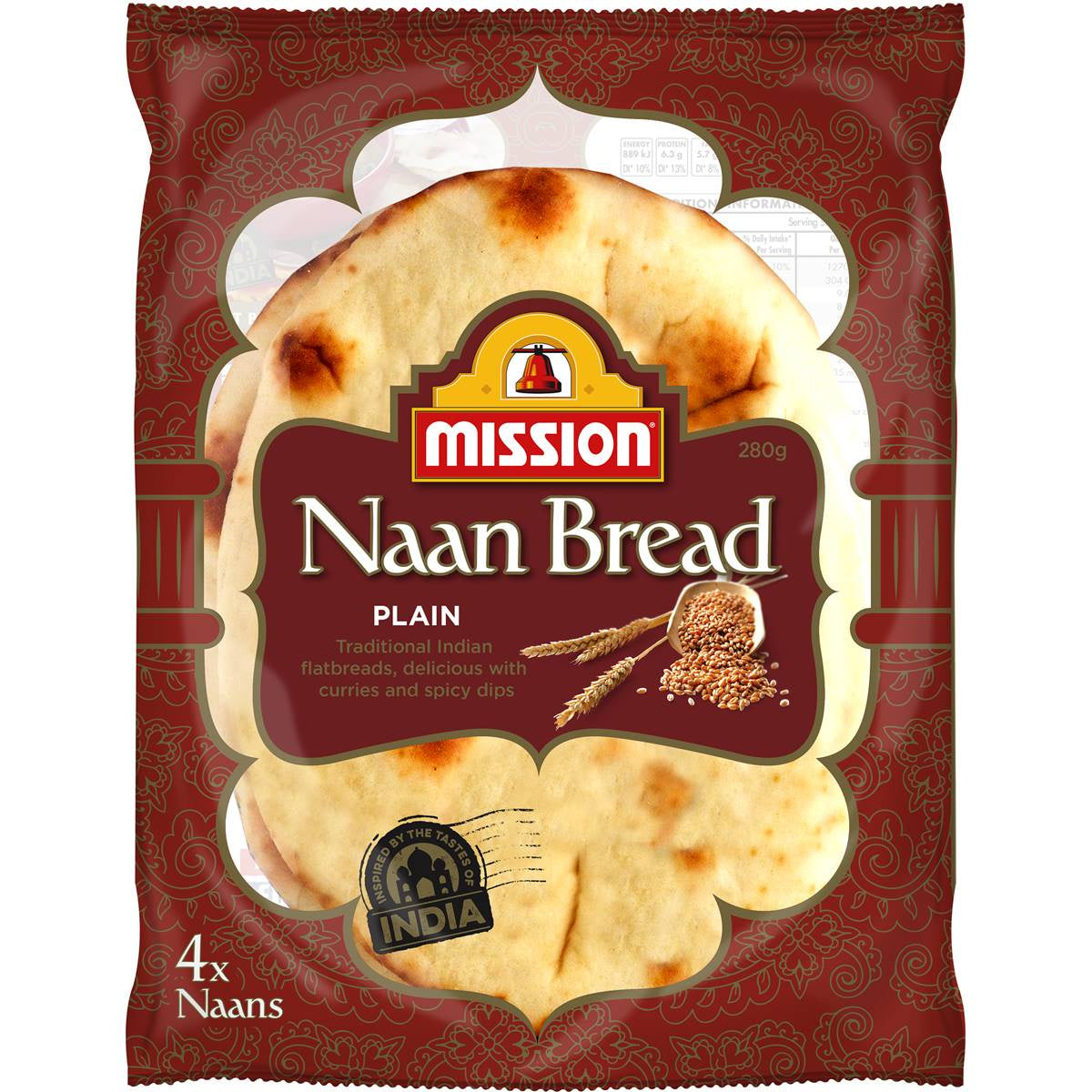 Mission Naan Bread Plain 4pk 280g