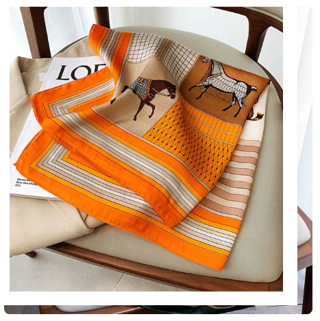 Luxury Animal Silk Satin Scarf Orange/Tan 70x70cm