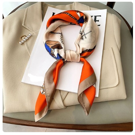 Luxury Animal Silk Satin Scarf Orange/Cream 70x70cm