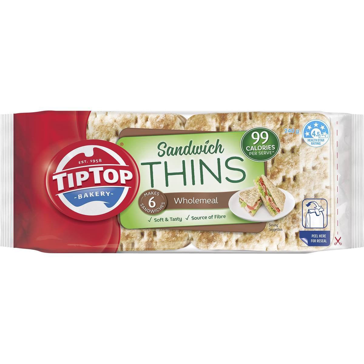 TipTop Thins Wholemeal 6pk