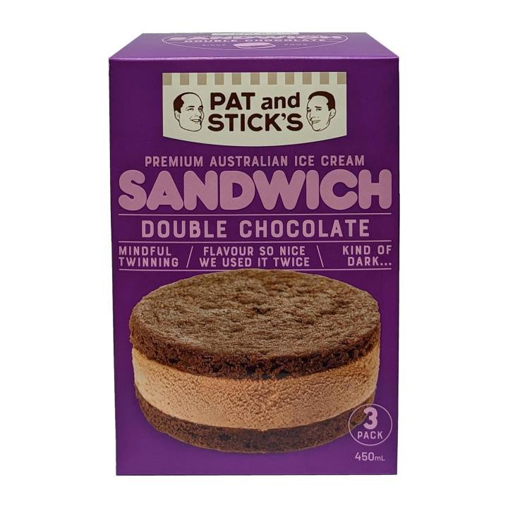 Pat & Sticks Ice Cream Sandwich Double Choc 3pk