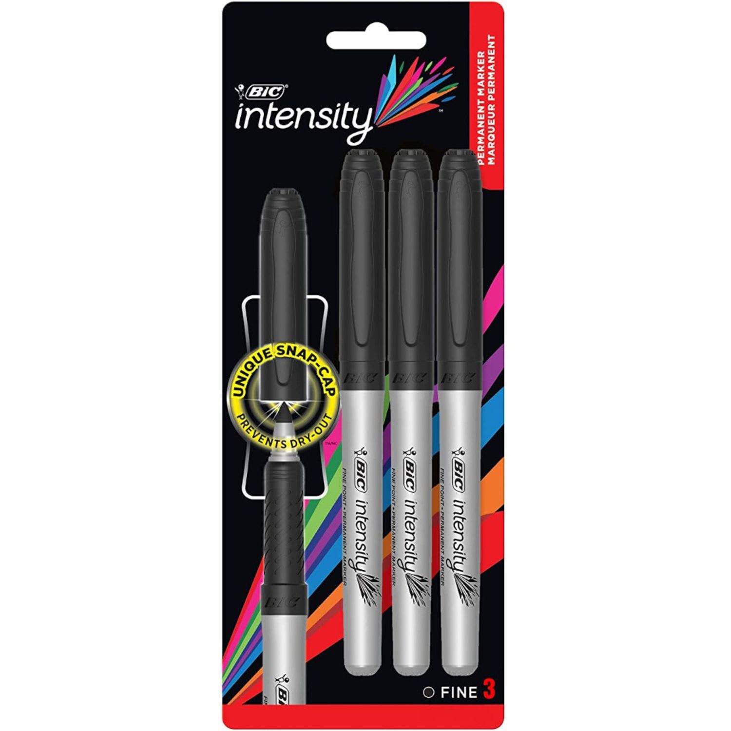 Bic Intensity Permanent Marker Fine Black 3pk