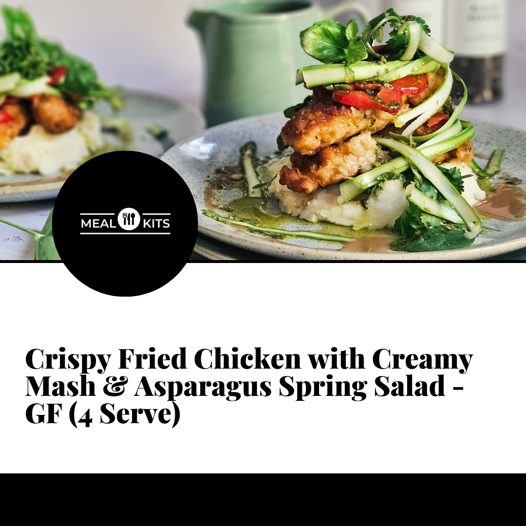 Crispy Fried Chicken with Creamy Mash and Asparagus Spring Salad Serves 4 GF