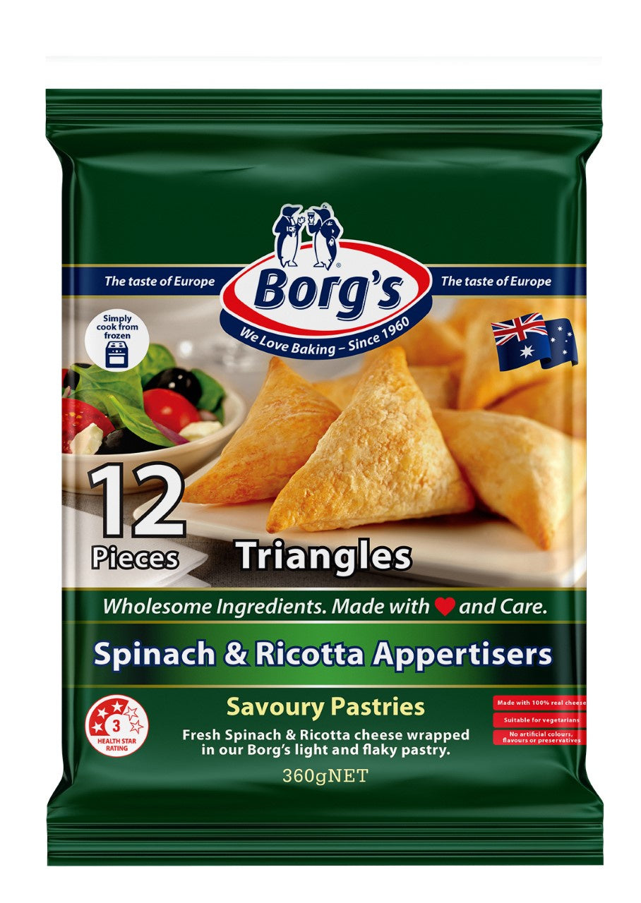 Borgs Spinach & Ricotta Cheese Triangles 360g 12pk