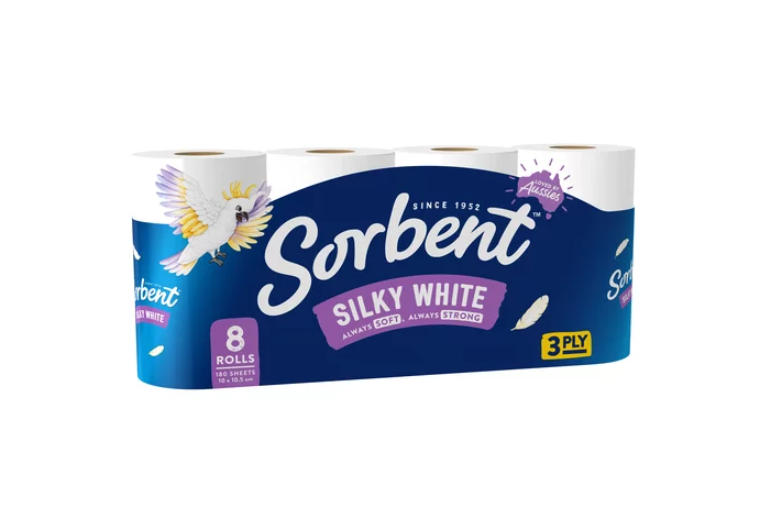 Sorbent Toilet Tissue Silky White 3 Ply 8pk