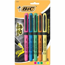 Bic Brite Liner Grip Assorted 5pk