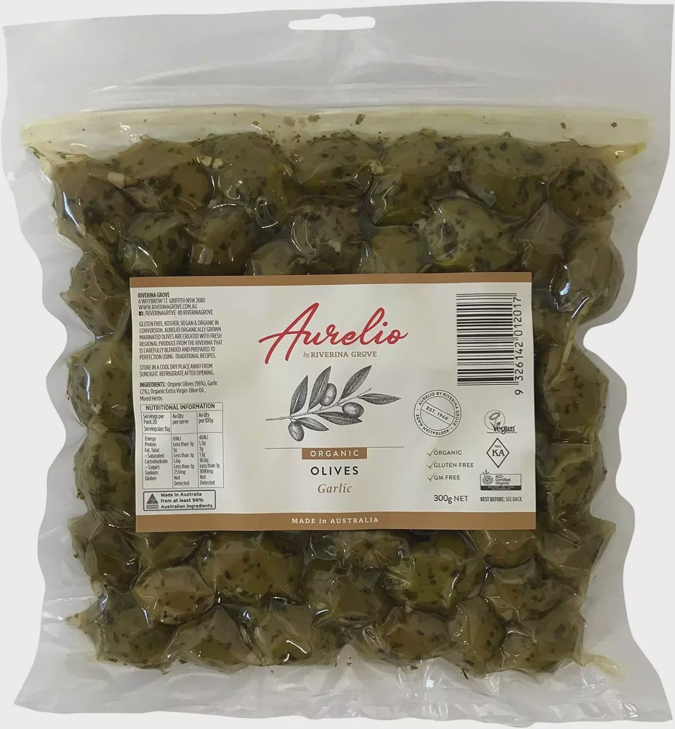 Aurelio Organic Olives Garlic 300g