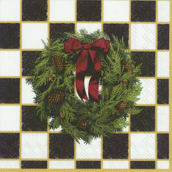 Checkered Wreath Napkins Cocktail