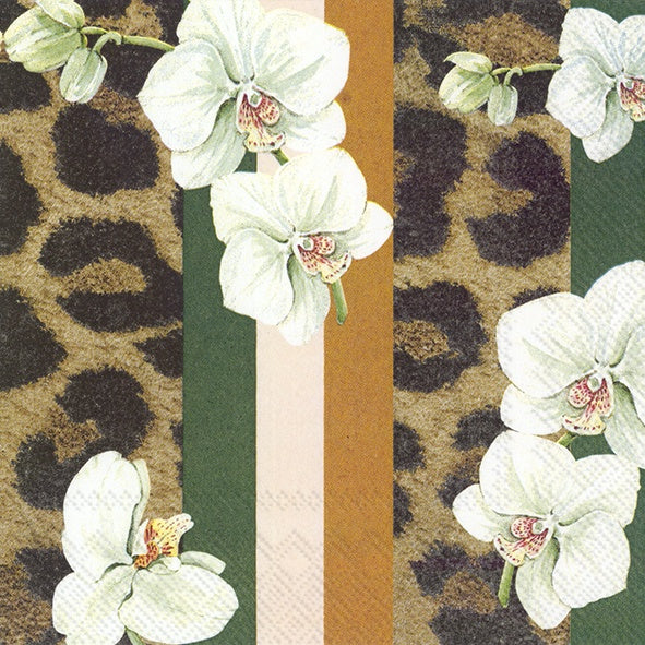 White Orchid & Leopard Napkins Luncheon