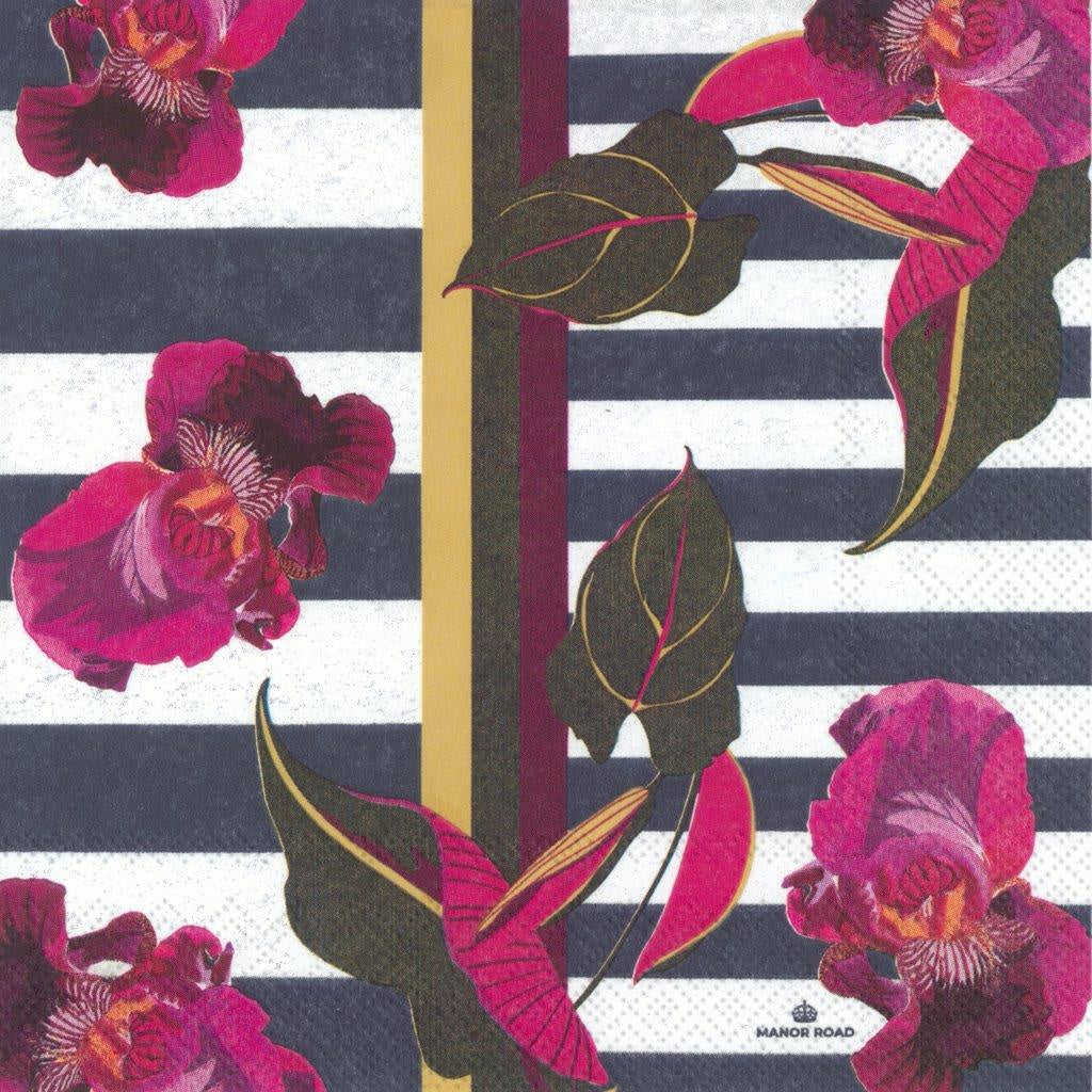 Orchids on Stripes Napkins Cocktail