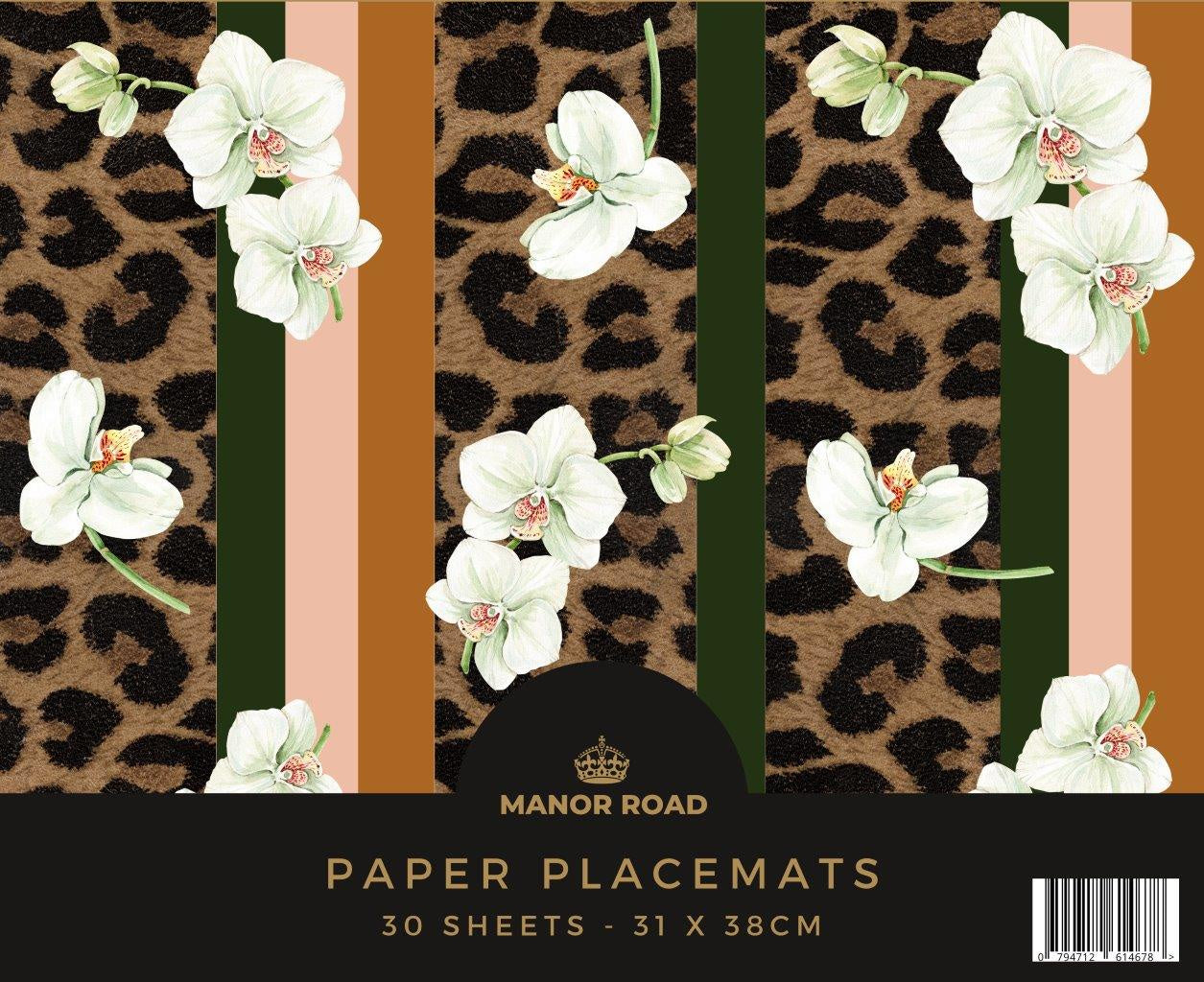 Manor Road Paper Placemats - White Orchid & Leopard 30pk