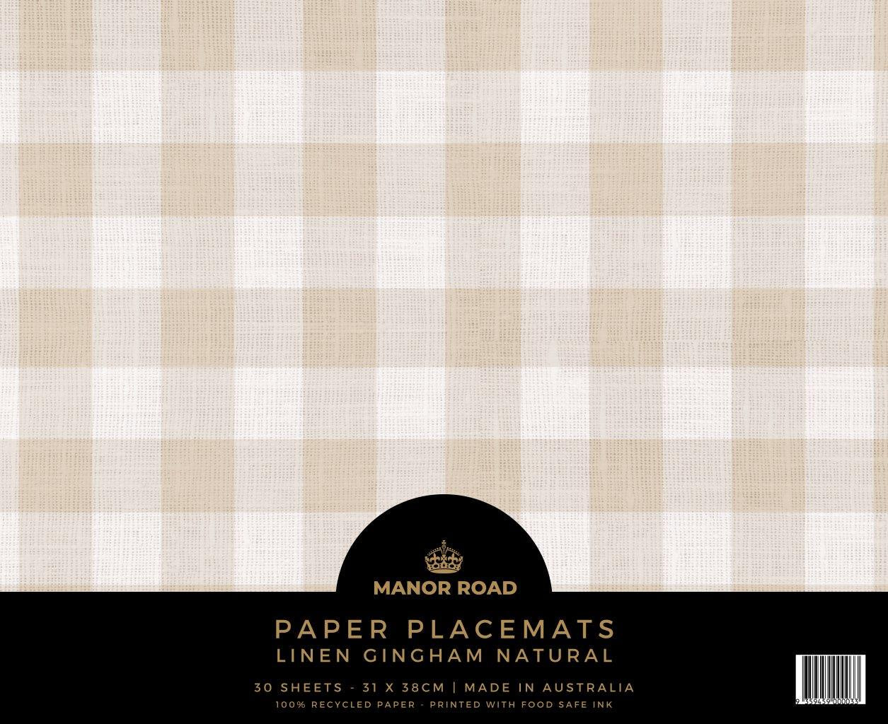 Manor Road Paper Placemats - Linen (Gingham Check Natural) 30pk