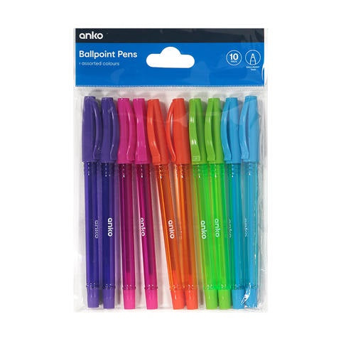 Ballpoint Pens Coloured 10pk