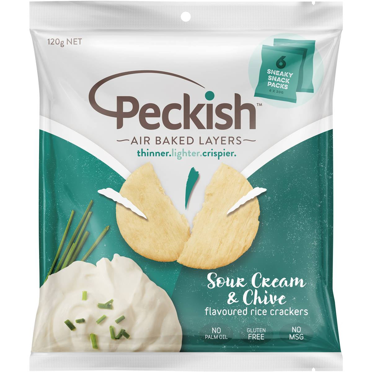 Peckish Rice Cracker Sour Cream & Chive Multi Pack 120g 6pk