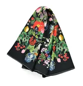 Silk Headscarf Fruit Flower Black 90 x 90cm