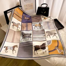 Headscarf Silk Beige Horse 90x90cm