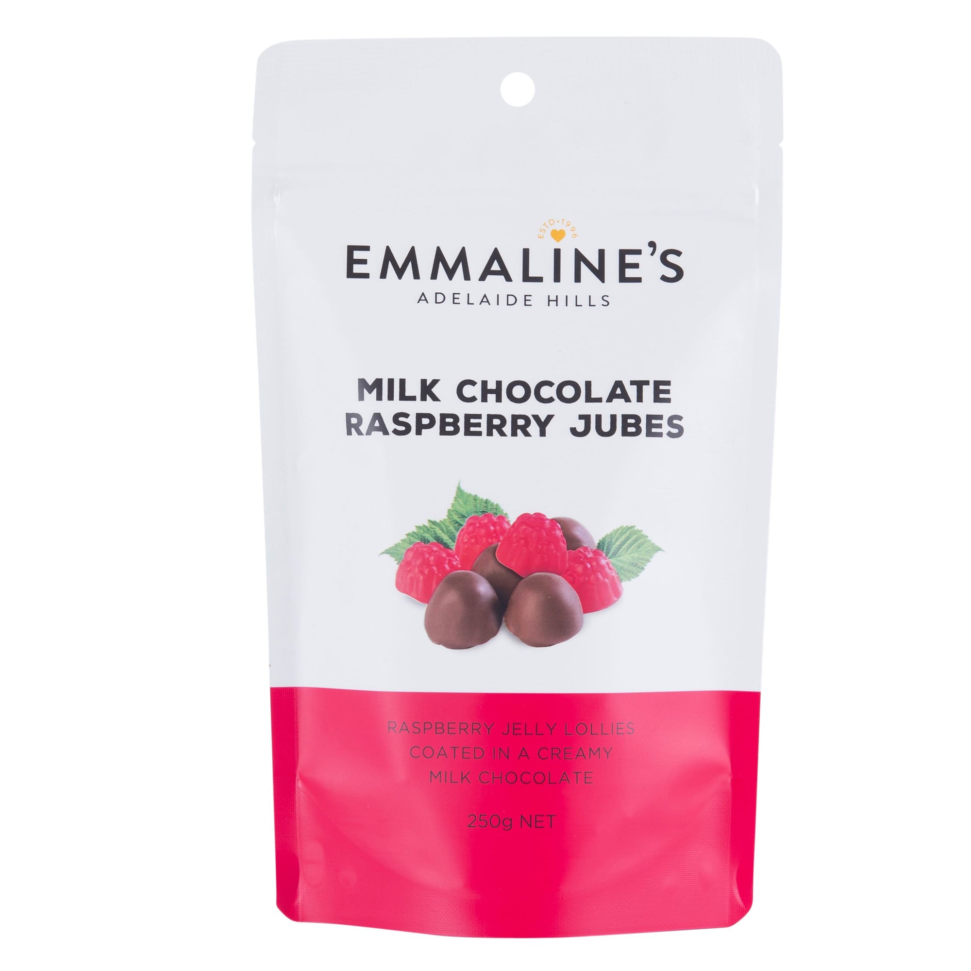 Emmalines Milk Chocolate Raspberry Jubes 250g