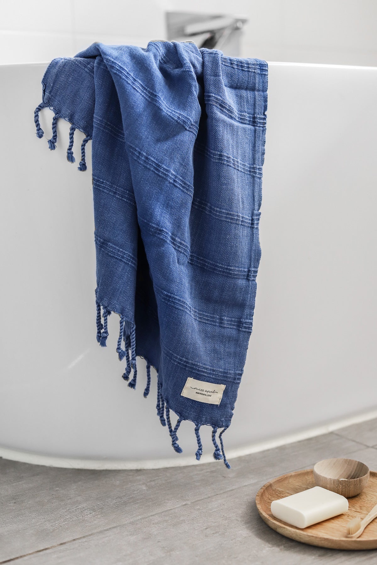 Miss April Stonewashed Turkish Towel - Blue