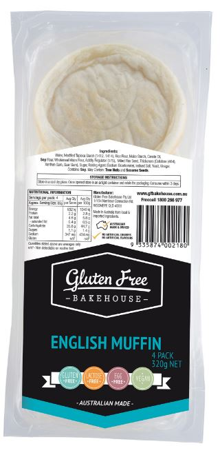 Gluten Free Bakehouse English Muffins 4pk