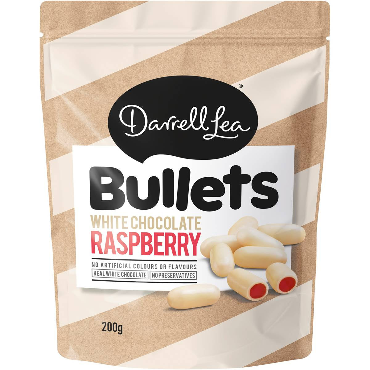 Darrell Lea Bullets White Chocolate Raspberry 200g