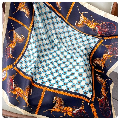 Luxury Animal Silk Satin Scarf Navy 70x70cm