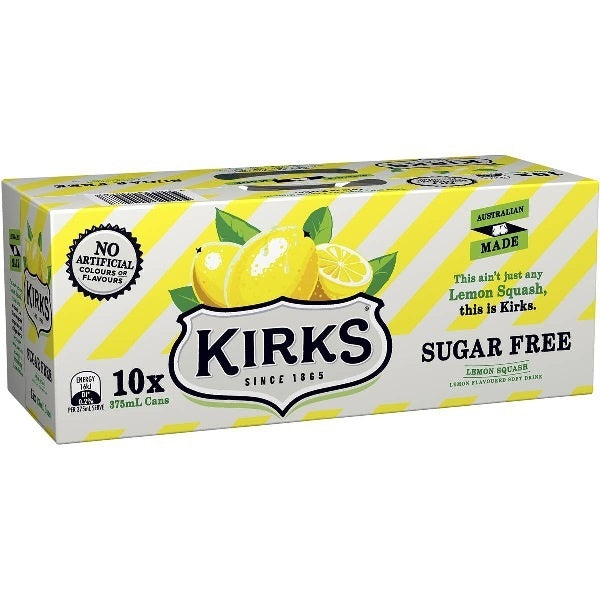 Kirks Lemon Squash Sugar Free Cans 10pk