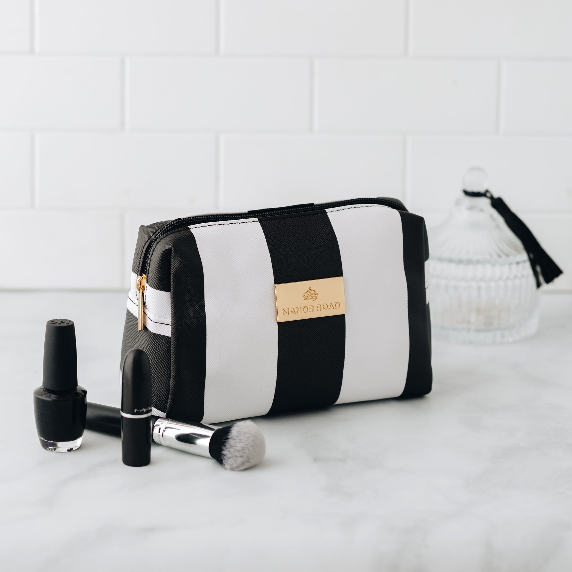 Manor Road Black & White Stripe Travel Bag